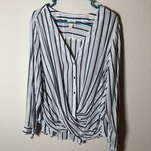 NEW A.N.A Grey Long Sleeve Striped Blouse